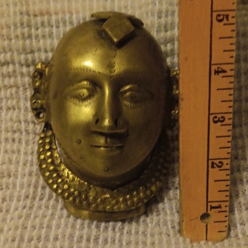 Antique Indian Brass Gauri Head Parvati Folk Art Idol Sculpture Lost Wax 19th C