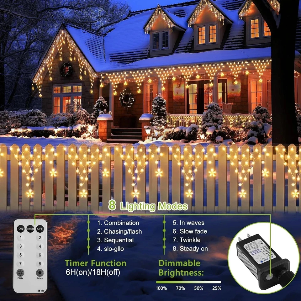 Luces de hadas de Navidad LED cascada de hielo conectables al aire libre decoración del hogar de Navidad Foto 2 de 4