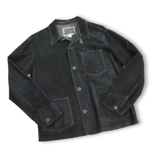 Unused RRL Ralph Lauren Indigo Dyed Suede Leather Chore Jacket M Indigo Gray - Picture 9 of 17