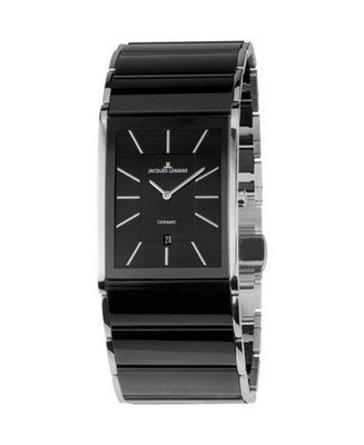 JACQUES LEMANS Men Quartz Casual Watch Classic Dress Black Dial Waterproof Recta