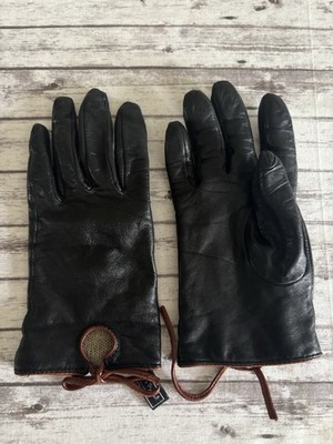 Mercer & Madison Soft Black Leather Cashmere Lined Gloves Short Tie Bow Large