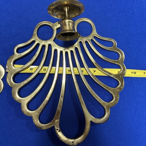 MCM Brass Peacock Fan Wall Sconces Candle Holder Brass Cute For Gallery Set Of 2 - Picture 7 of 10