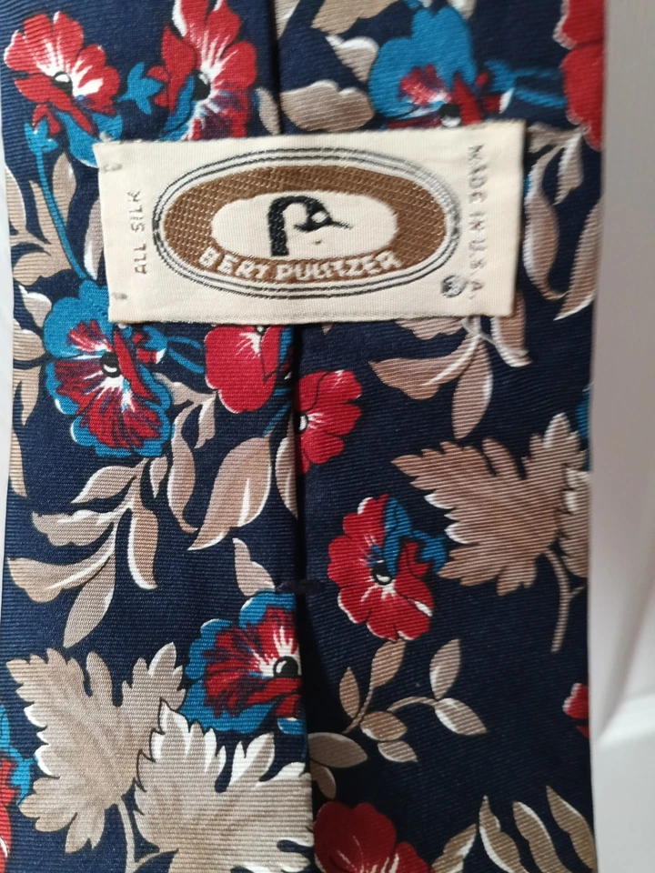 Corbata floral azul Bert Pulitzer para hombre 100 % seda hecha en EE. UU. Foto 3 de 4