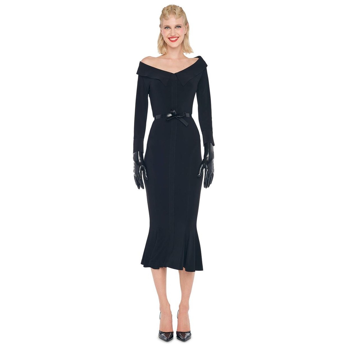 Norma Kamali Off The Shoulder Fishtail Dress 3/4 Sleeve
