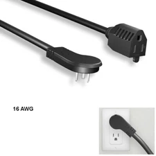 LOT 10pcs 2ft 16AWG Low Profile Angled Power Extension Cable NEMA 5-15P/R 13A