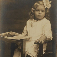 Antique Cabinet Photo, Victorian Girl with Hair Bow Dressed in White Lace Dress