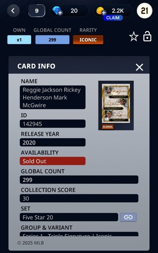 Topps Bunt Digital 20 Five Star Jackson Henderson McGwire Iconic Triple Auto - Picture 2 of 2
