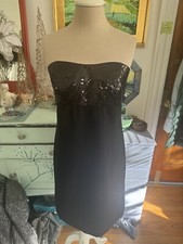 Ann Taylor Strapless Dress 6 Black Sequins Silk Crepe Dressy Holiday Party VGUC