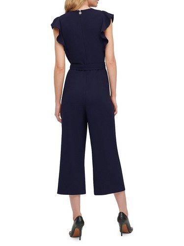 Tommy Hilfiger Women'Scuba Crepe Ruffle Tie-Waist Jumpsuit size 10 in black $174 - Picture 6 of 8