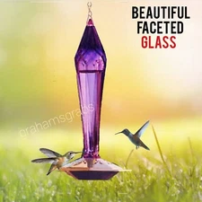 BEAUTIFUL AMETHYST FACETED BLOWN GLASS HUMMINGBIRD FEEDER HANDCRAFTED SE4001