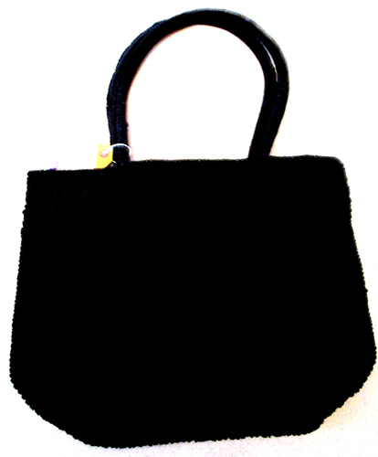 NEW 10" x 12.5" MERONA Black CROCHET 2 Handles SNAP CLOSE Lined Lightweight BAG - Picture 2 of 12