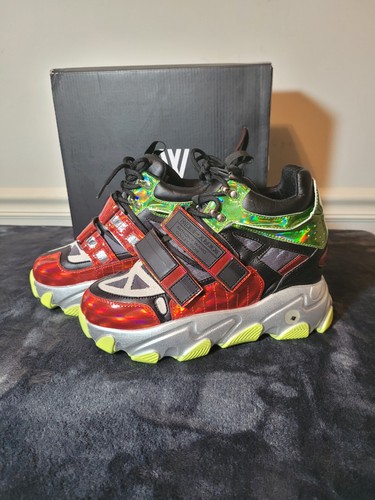 Anthony Wang Black Red Green Platform Sneakers With Straps Size 8 - Picture 5 of 14