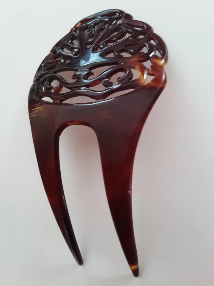 Винтажная расческа для волос искусственная черепаховая раковина пластик декоративный коричневый 5 дюймов 2 зубца - Изображение 4 из 4