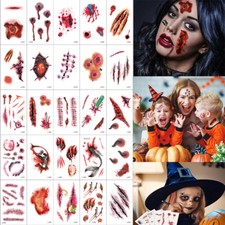 30PCS Halloween Fake Scar Blood Temporary Tattoos Stickers Face Body Makeup