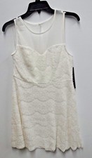 Trixxi Ivory Lined Floral Lace Skater Dress Womens Large Yoke Key Hole New