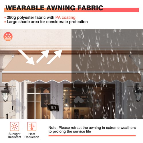 10'x 8' Retractable Awning Aluminum Patio Sun Shade Awning Cover w/Crank Handle - Picture 4 of 8