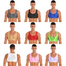 Mens Mesh Crop Top Vest See Through Muscle Fishnet Tank Short Shirt Clubwear Gym