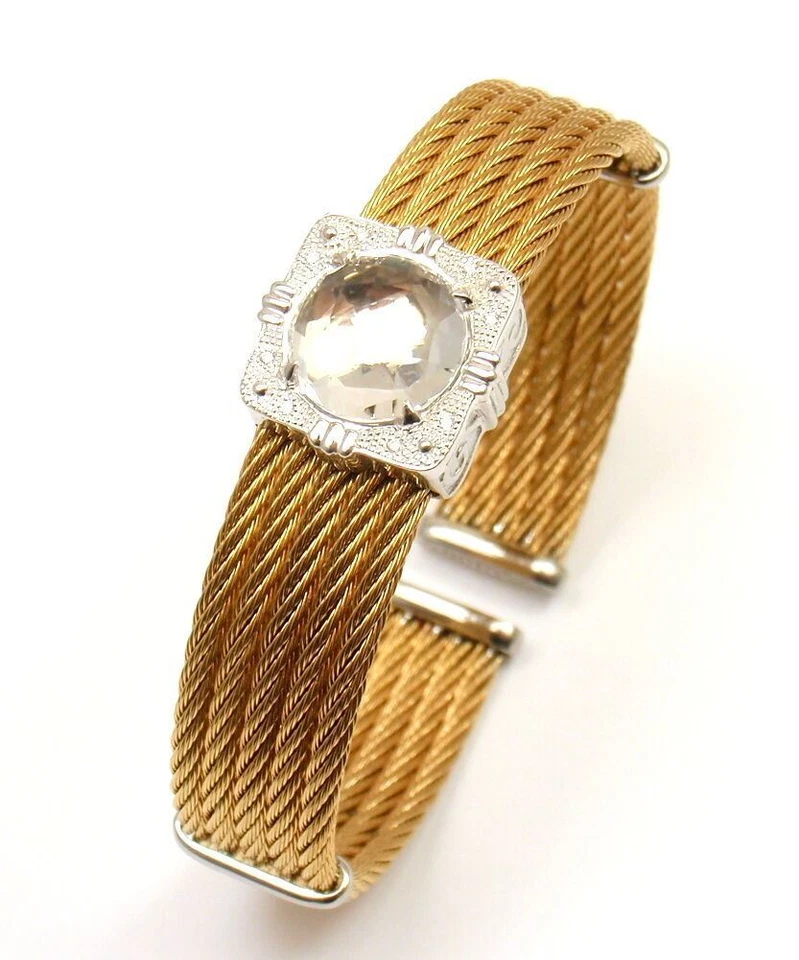 AUTÉNTICO BRAZALETE CELTA CHARRIOL ORO 18K Y ALAMBRE ACERO DIAMANTE TOPACIO BLANCO Foto 4 de 4