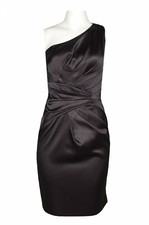 Hailey One Shoulder Pleated Stretch Satin Cocktail Dress Size 14 Black NWT $179