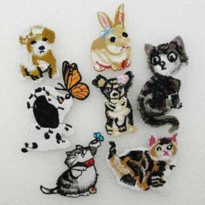 Haustier Tiere Katze Hund Kaninchen Motiv aufbügeln oder aufnähen Patch Hose Mantel 7 DESIGN 060D