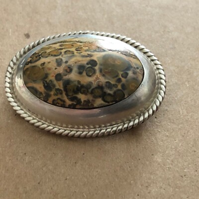 Vintage Adan Alvarado Brooch/Pin Leopard Skin Jasper 925 Silver