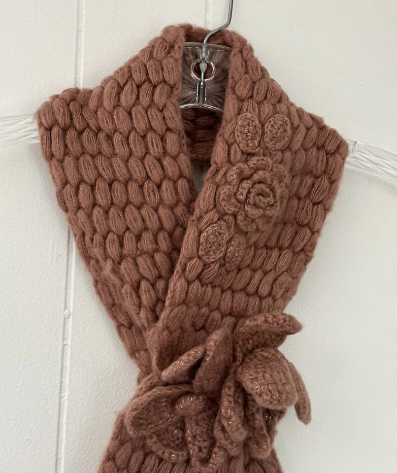 Fossil Mauve Chunky Knit Flower Neck Wrap Scarf - Image 2 of 4