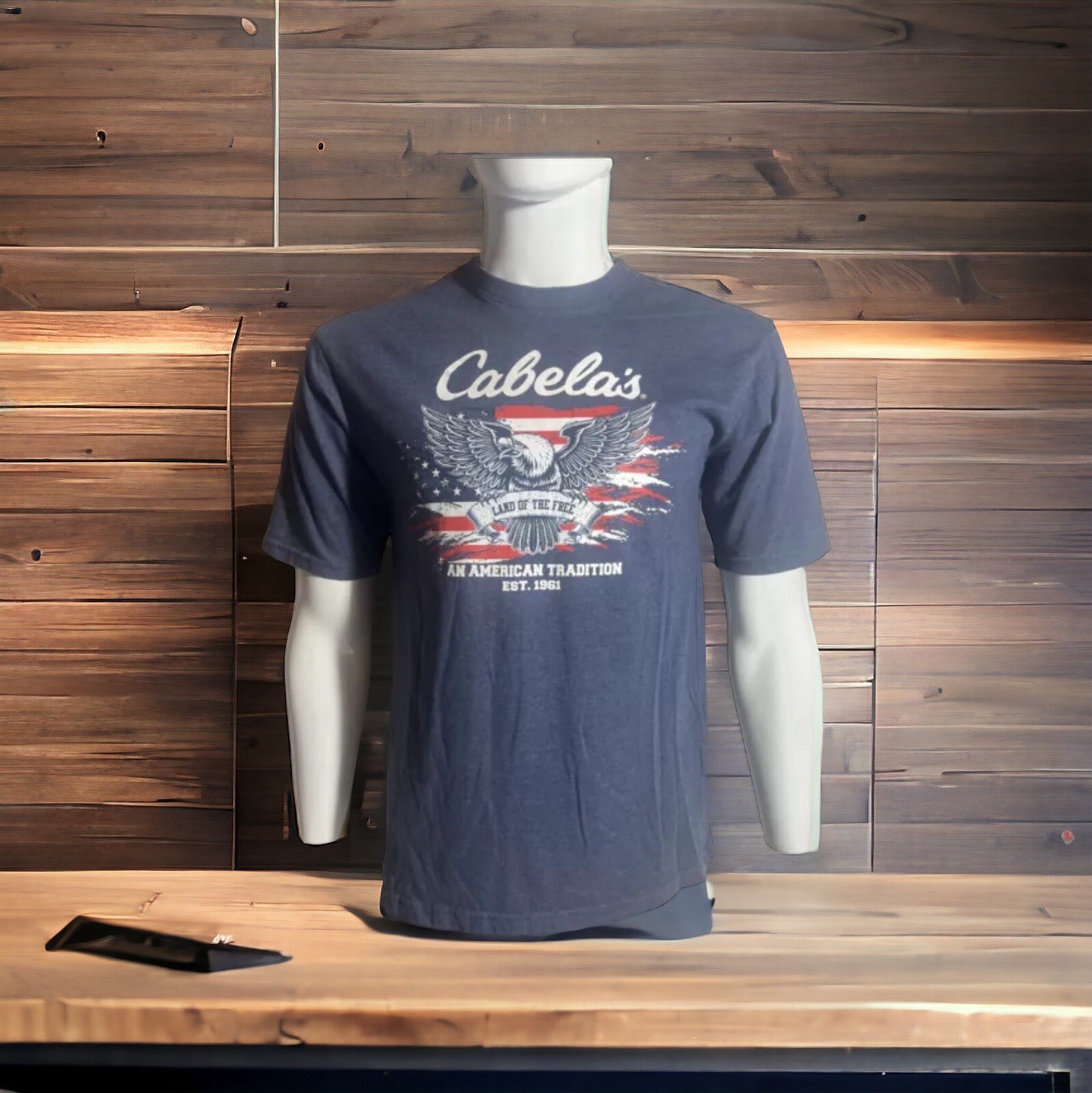Cabela's Land Of The Free Patriotic TShirt Men's S Blue An American