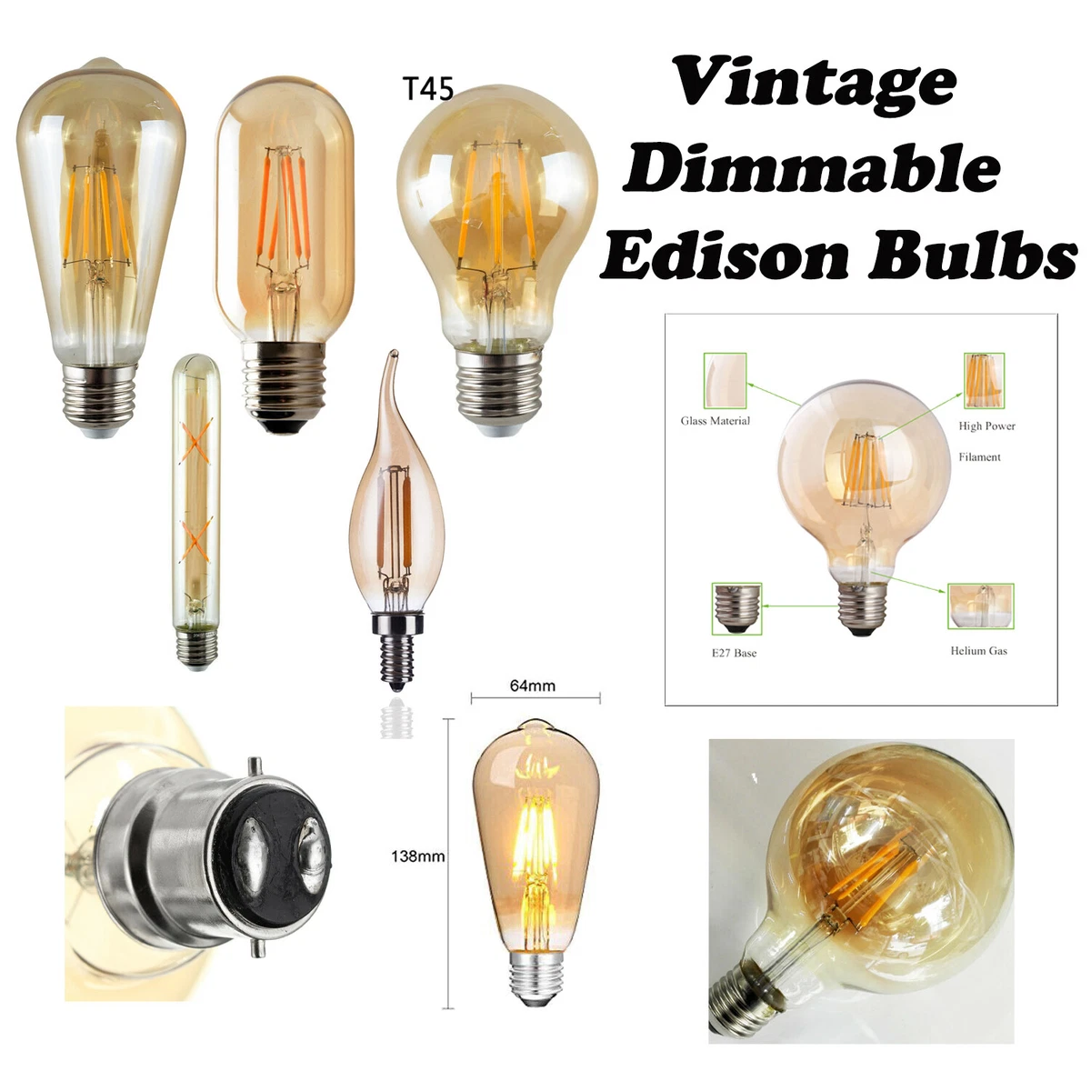 Grosse Ampoule Vintage E27 220V 150W - Style Ancien Pour Lampe Design