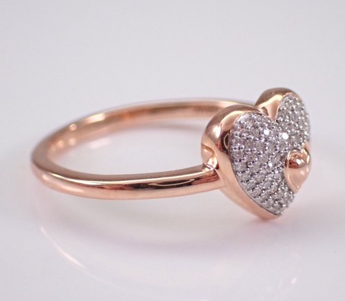 Anillo corazón diamante oro rosa delicado pavé cúpula con montura de racimo - Imagen 6 de 8