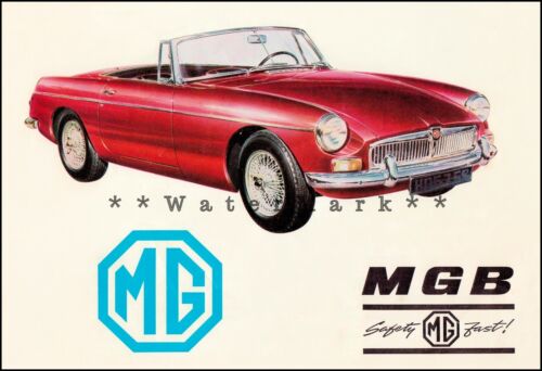 MG Roadster Car 1966 1967 Safety First Vintage Poster Print Retro Style Auto Art - Picture 1 of 4