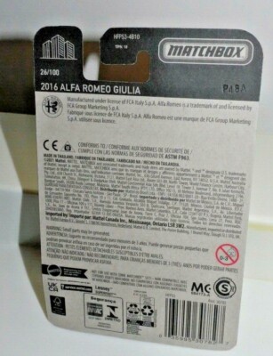 Voiture Miniature Matchbox 1/64 - Alfa Romeo Giulia 2016 - Bleu - Neuf