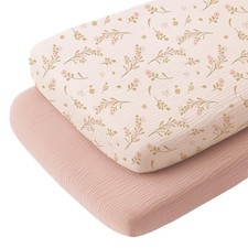 Muslin Fitted Bassinet Sheets 2 Pack for Baby Girl Boy, Soft Bedside Sleeper ...