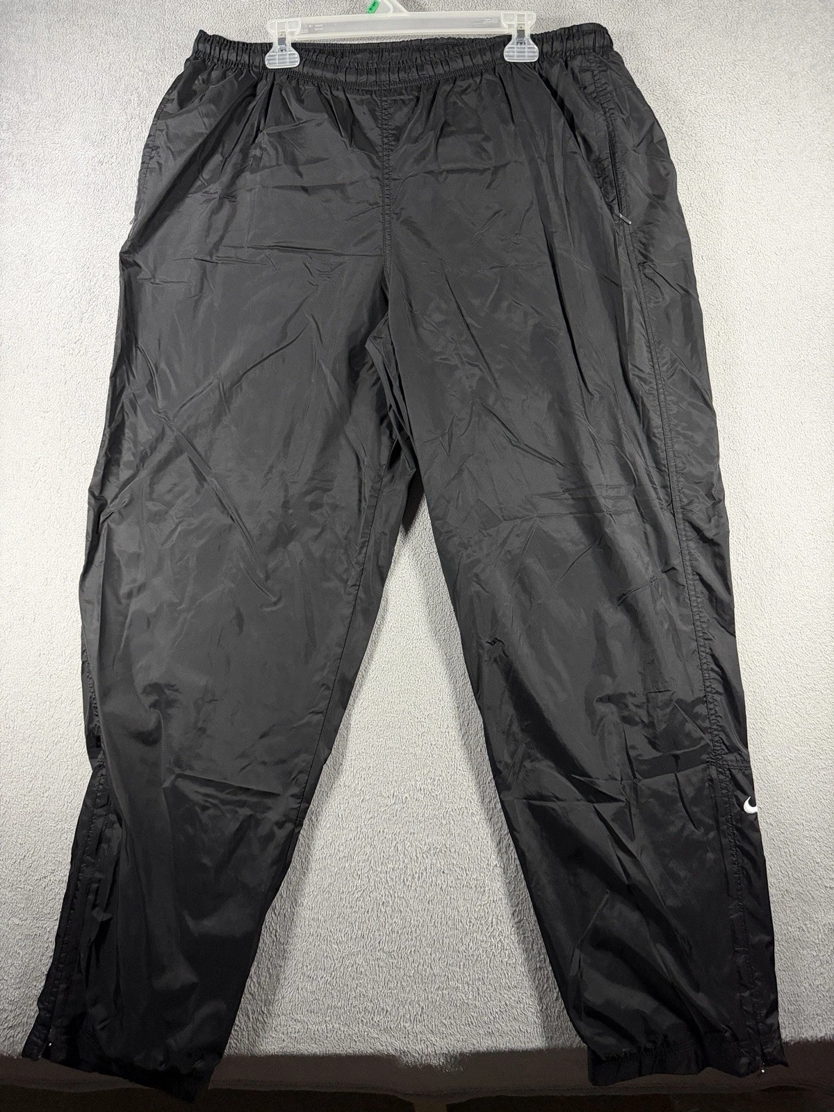 Vintage 90s Nike White Tag Nylon Track Pants Black Windbreaker XXL Baggy Zip