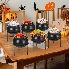 Jenaai 6 Pcs Halloween Witch Cauldron Candy Serving Bowl Set Plastic Black on