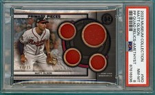 2023 Topps Museum Coll Matt Olson Primary/Pcs Quad Relics Amethyst /15 #MO PSA 8