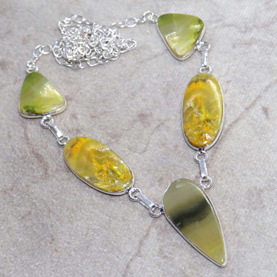 Classy Bumble Bee Jasper 925 Silver Plated Necklace 18