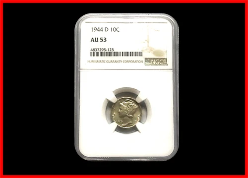 1944 D Mercury SILVER Dime 10c NGC AU53 - Nice Looking Coin