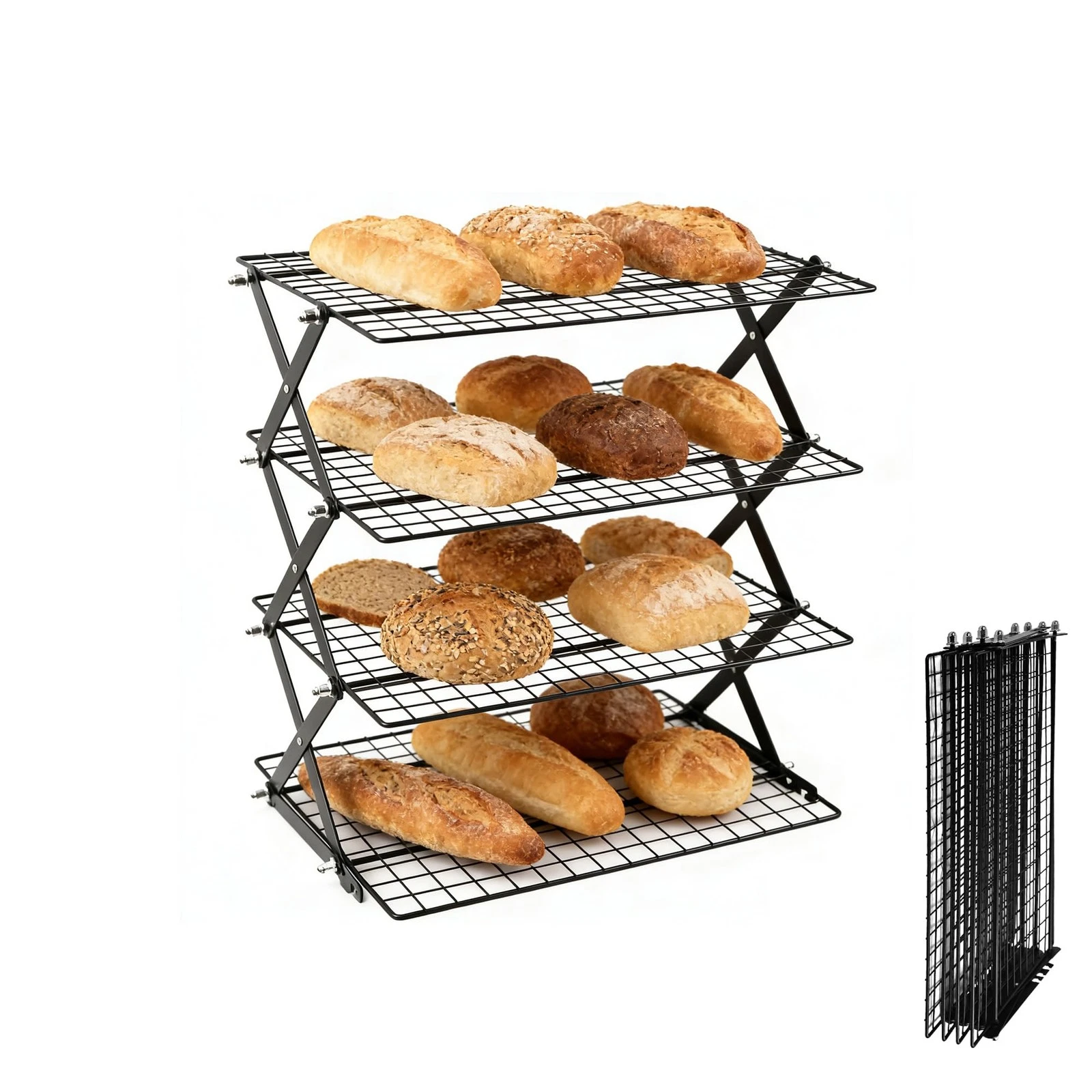 4 Tier Collapsible Cooling Rack with Adjustable 6 Setting Design stackable wi...
