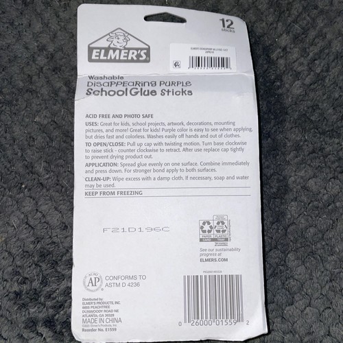ELMER'S Disappearing Purple School Glue Sticks Washable 6 Grams 12 Count - Picture 2 of 2
