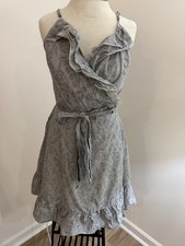 Jovovich-Hawk for Target Gray Floral Ruffle Wrap Dress Size L Spring Y2K Vintage