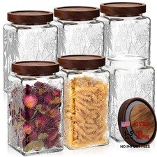 6 Pack Vintage Glass Jars with Lids 34 oz Airtight Food Storage Garden Style