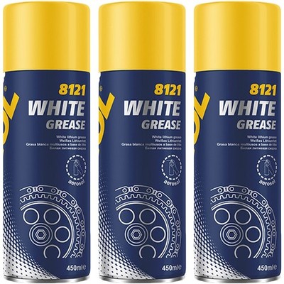 3x 450 ml MANNOL 8121 SPRÜHFETT SCHMIERFETT WEIß WHITE GREASE FETTSPRAY LITHIUM