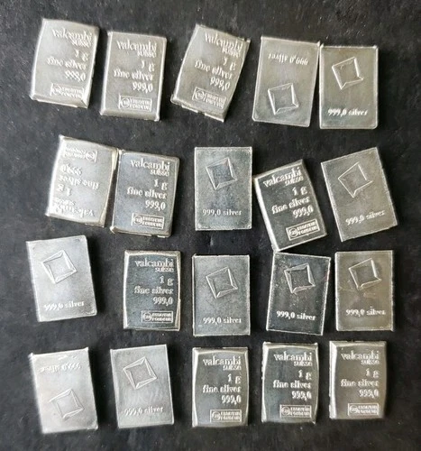 Lot of 20 Valcambi Suisse 1 gram Silver Bars