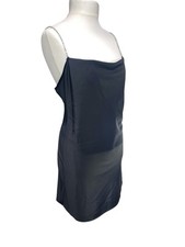 Black summer Satin silky Cami Slip Mini Dress 20 uk sparkle straps strappy party