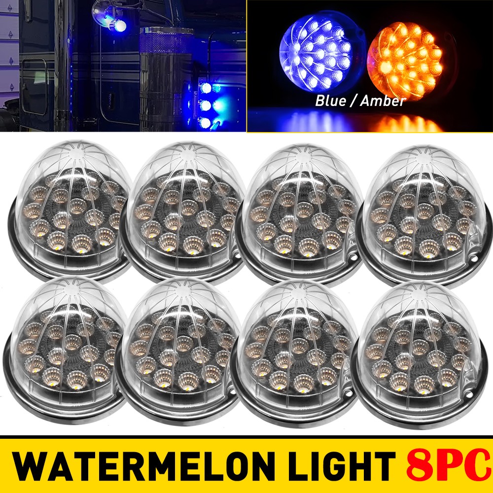 8X Amber Blue w/ Chrome Ring LED Watermelon Marker Turn Signal Clearance Light K
