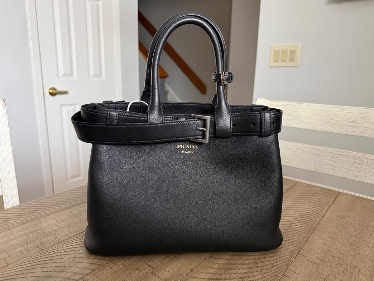 Prada Buckle Medium Leather Top Handle Bag with Belt (Brand New