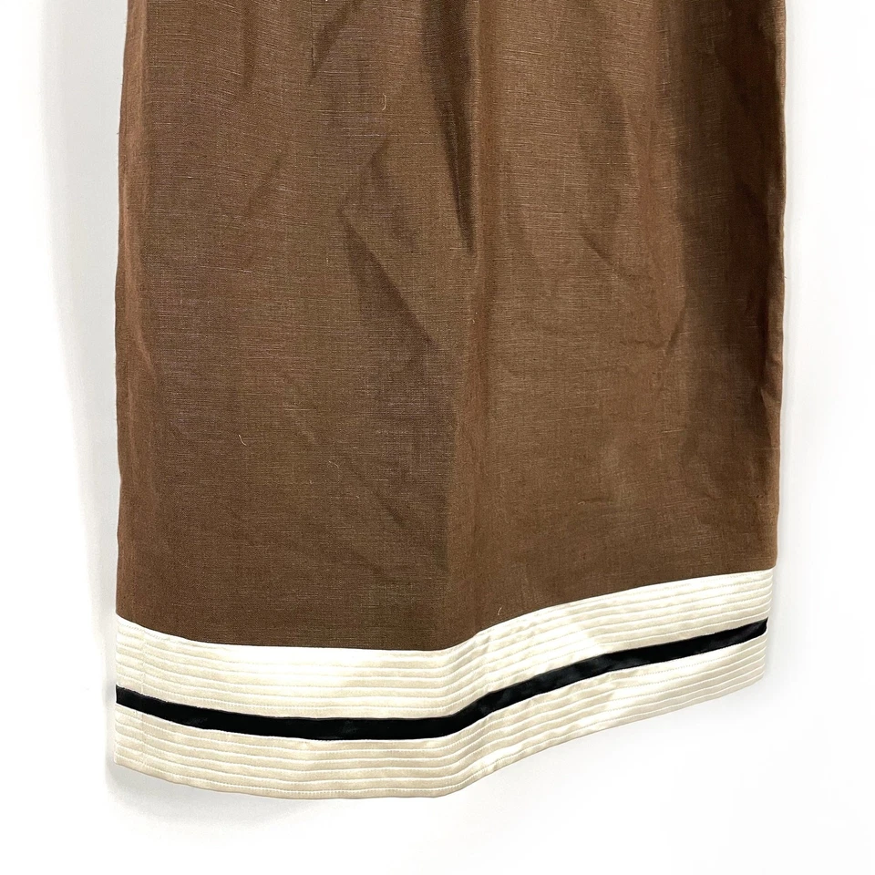 Vestido Chado Ralph Rucci Lino Marrón Blanco Cambio Línea A Sin Mangas Vintage Talla 8 Foto 3 de 4