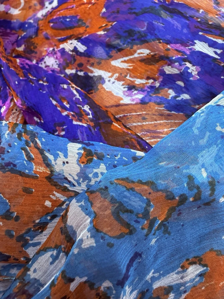 Saks Fifth Avenue Silk Chiffon Shawl Scarf Blue Purple Hand Rolled 45” x 48” - Image 4 of 4