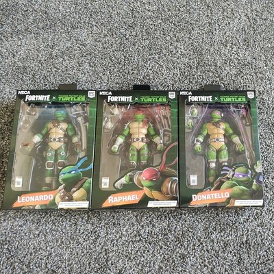 LOT NEW 2026 NECA Fortnite x TMNT RAPHAEL + LEONARDO + DONATELLO 7'' IN HAND