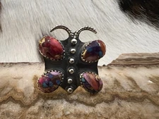 Spiny Oyster Kingman Turquoise Butterfly Ring 925 Navajo Adjustable 10.5 Gm